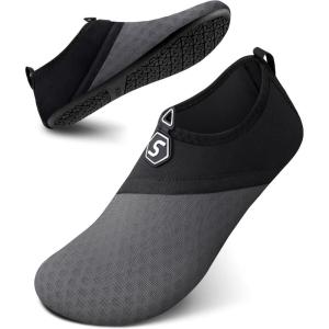 imageSEEKWAY Water Shoes QuickDry Aqua Socks Barefoot Slipon for Beach Pool Swim River Yoga Lake Surf Women Men Black SK0011esplice Blackgrey