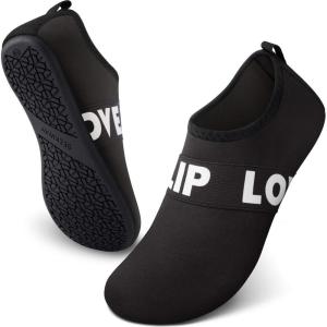 imageSEEKWAY Water Shoes QuickDry Aqua Socks Barefoot Slipon for Beach Pool Swim River Yoga Lake Surf Women Men Black SK0016cbelt B1ack White