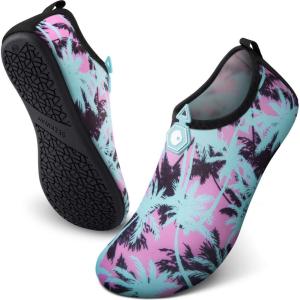 imageSEEKWAY Water Shoes QuickDry Aqua Socks Barefoot Slipon for Beach Pool Swim River Yoga Lake Surf Women Men Black SK0017bdcoconut Tree