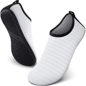imageSEEKWAY Water Shoes Women Men Adult QuickDry Aqua Socks Barefoot Non Slip for Beach Swim River Pool Lake surf Black SK002U1dstripe White2