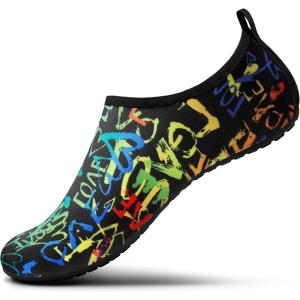 imageSEEKWAY Water Shoes Women Men Adult QuickDry Aqua Socks Barefoot Non Slip for Beach Swim River Pool Lake surf Black SK002U2b1352 Love Rainbow