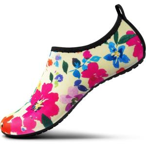imageSEEKWAY Water Shoes Women Men Adult QuickDry Aqua Socks Barefoot Non Slip for Beach Swim River Pool Lake surf Black SK002U2p1363 Floral