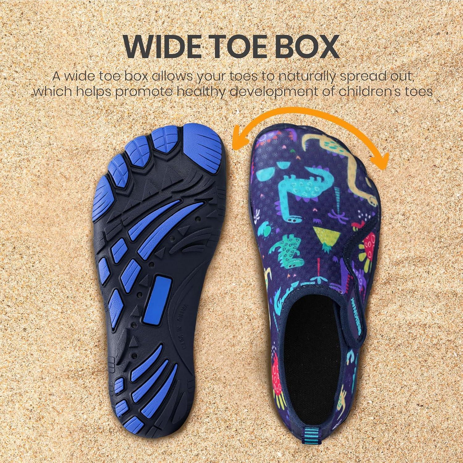 imageSEEKWAY Barefoot Water Shoes for Kids  Wide Toe Box and QuickDry Sand Shoes Toddler for Hiking Swim Beach Pool Kayak Sport Accessories Camping Essentials NonSlip for Boys Girls Sizes3a111 Blue Dinosaur