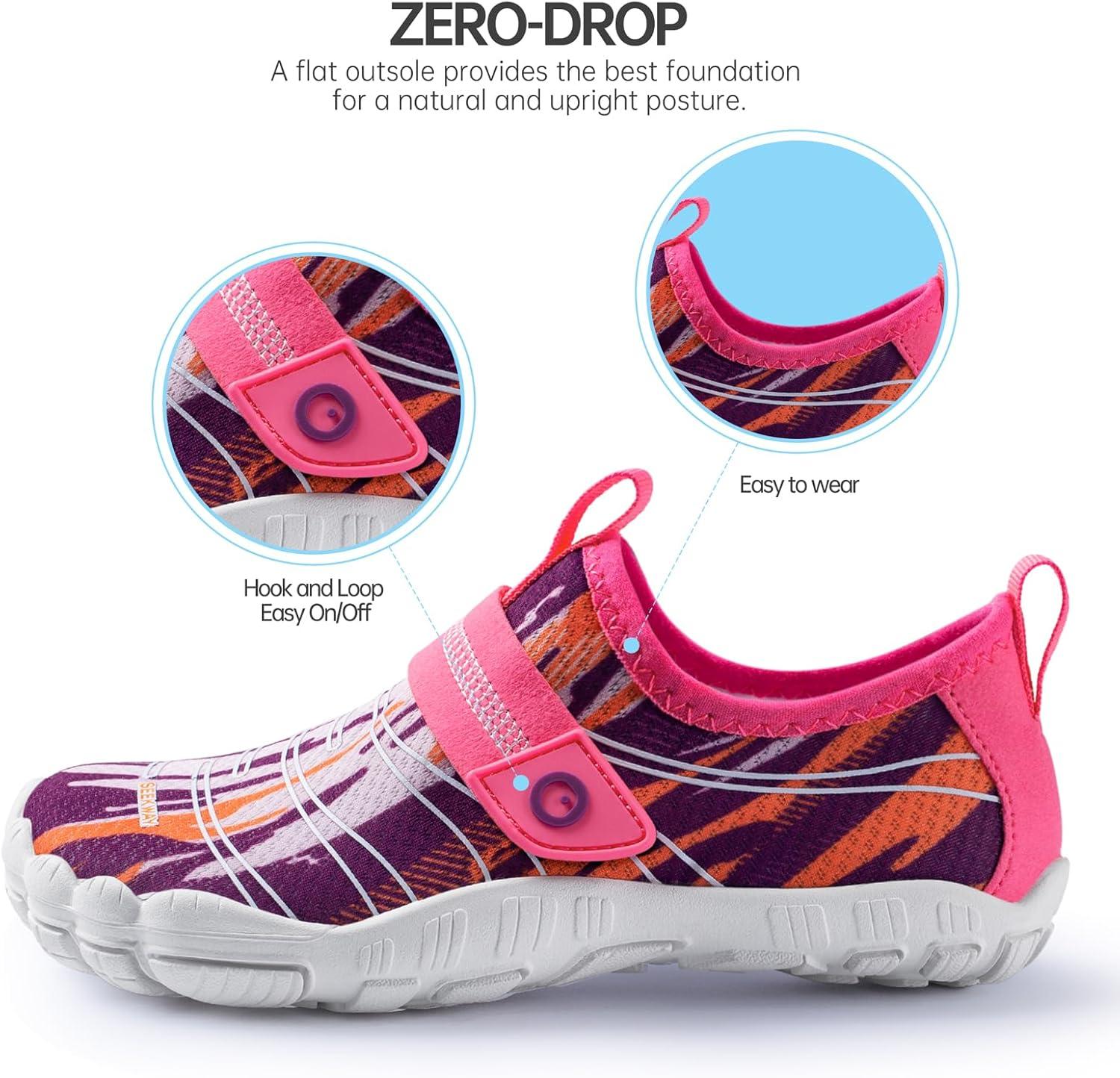 imageSEEKWAY Barefoot Water Shoes for Kids  Wide Toe Box and QuickDry Sand Shoes Toddler for Hiking Swim Beach Pool Kayak Sport Accessories Camping Essentials MustHaves for Boys Girls Sizes2bwhite Pink