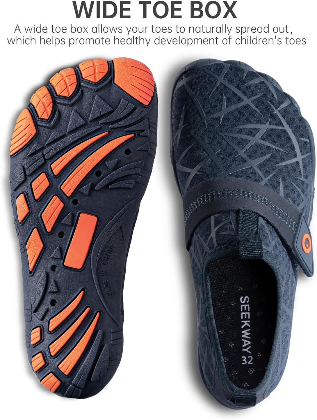 imageSEEKWAY Barefoot Water Shoes for Kids  Wide Toe Box and QuickDry Sand Shoes Toddler for Hiking Swim Beach Pool Kayak Sport Accessories Camping Essentials MustHaves for Boys Girls Sizes3anavy Blue