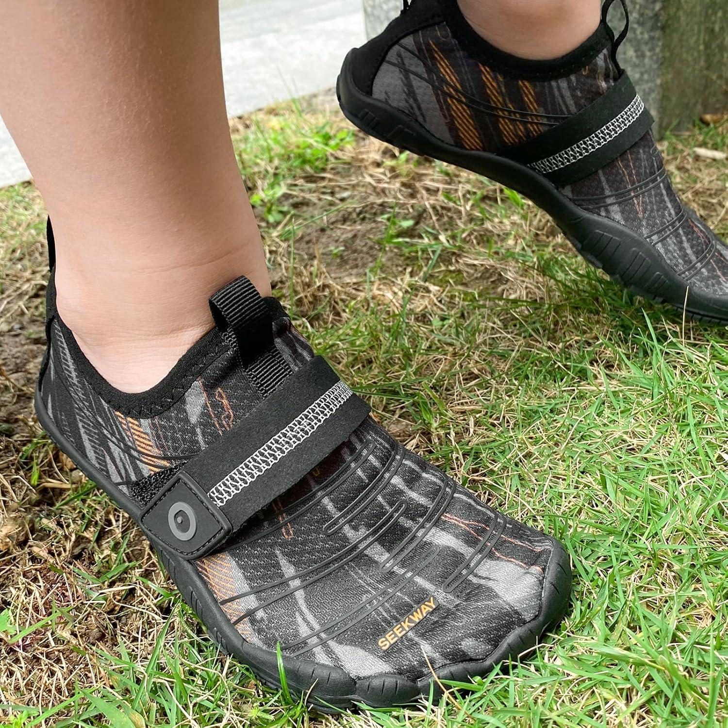 imageSEEKWAY Barefoot Water Shoes for Kids  Wide Toe Box and QuickDry Sand Shoes Toddler for Hiking Swim Beach Pool Kayak Sport Accessories Camping Essentials MustHaves for Boys Girls Sizes1cblack Orange