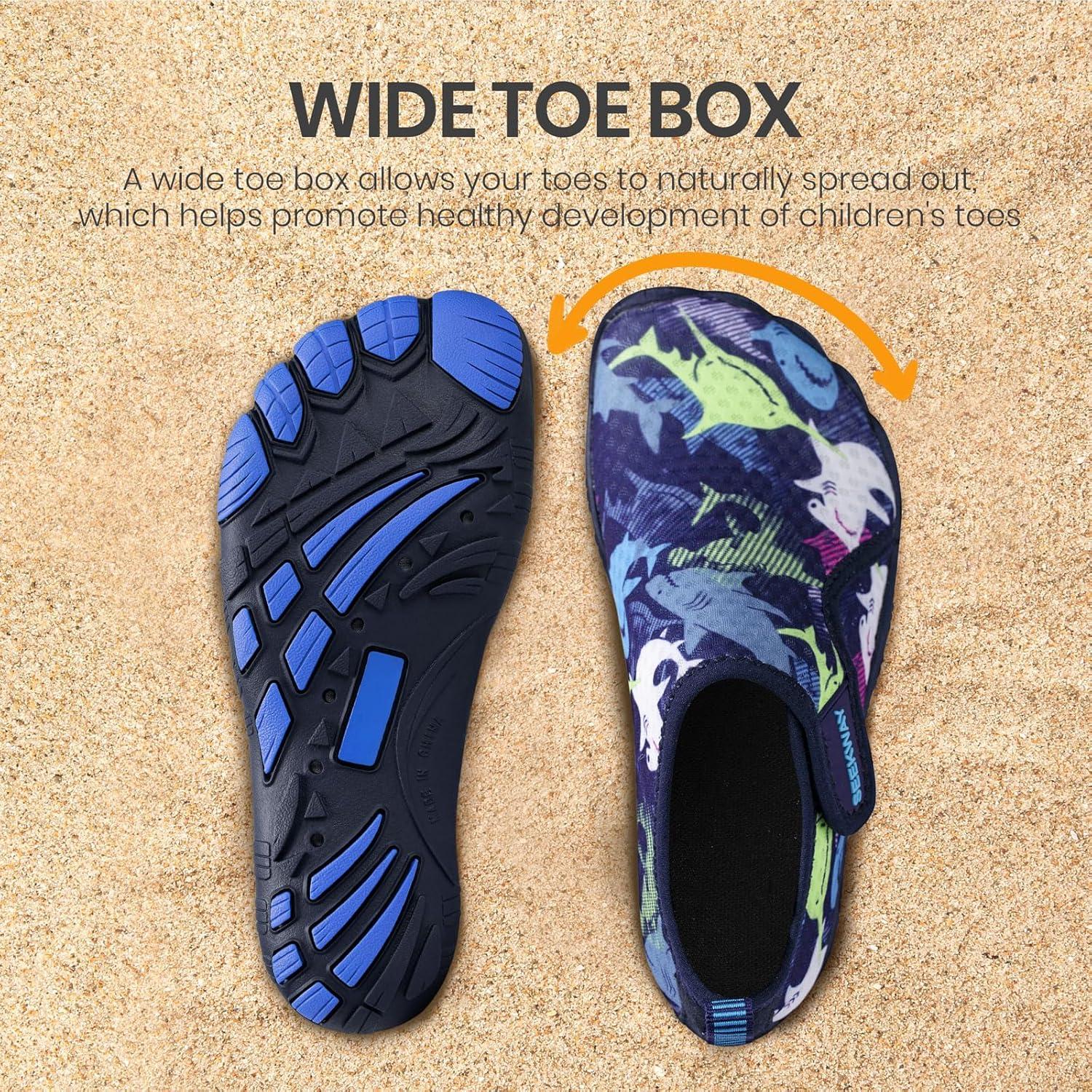 imageSEEKWAY Barefoot Water Shoes for Kids  Wide Toe Box and QuickDry Sand Shoes Toddler for Hiking Swim Beach Pool Kayak Sport Accessories Camping Essentials NonSlip for Boys Girls Sizes2d108 Blue Shark