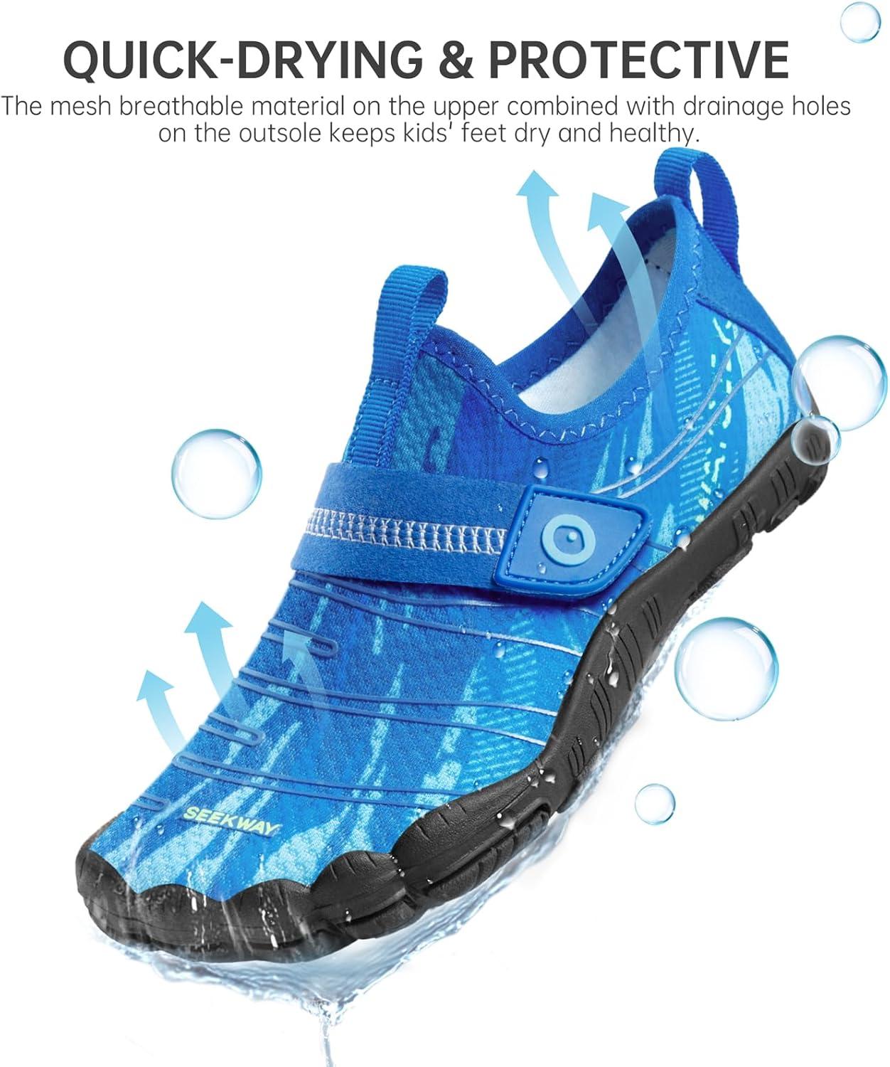 imageSEEKWAY Barefoot Water Shoes for Kids  Wide Toe Box and QuickDry Sand Shoes Toddler for Hiking Swim Beach Pool Kayak Sport Accessories Camping Essentials MustHaves for Boys Girls Sizes2anavy Blue