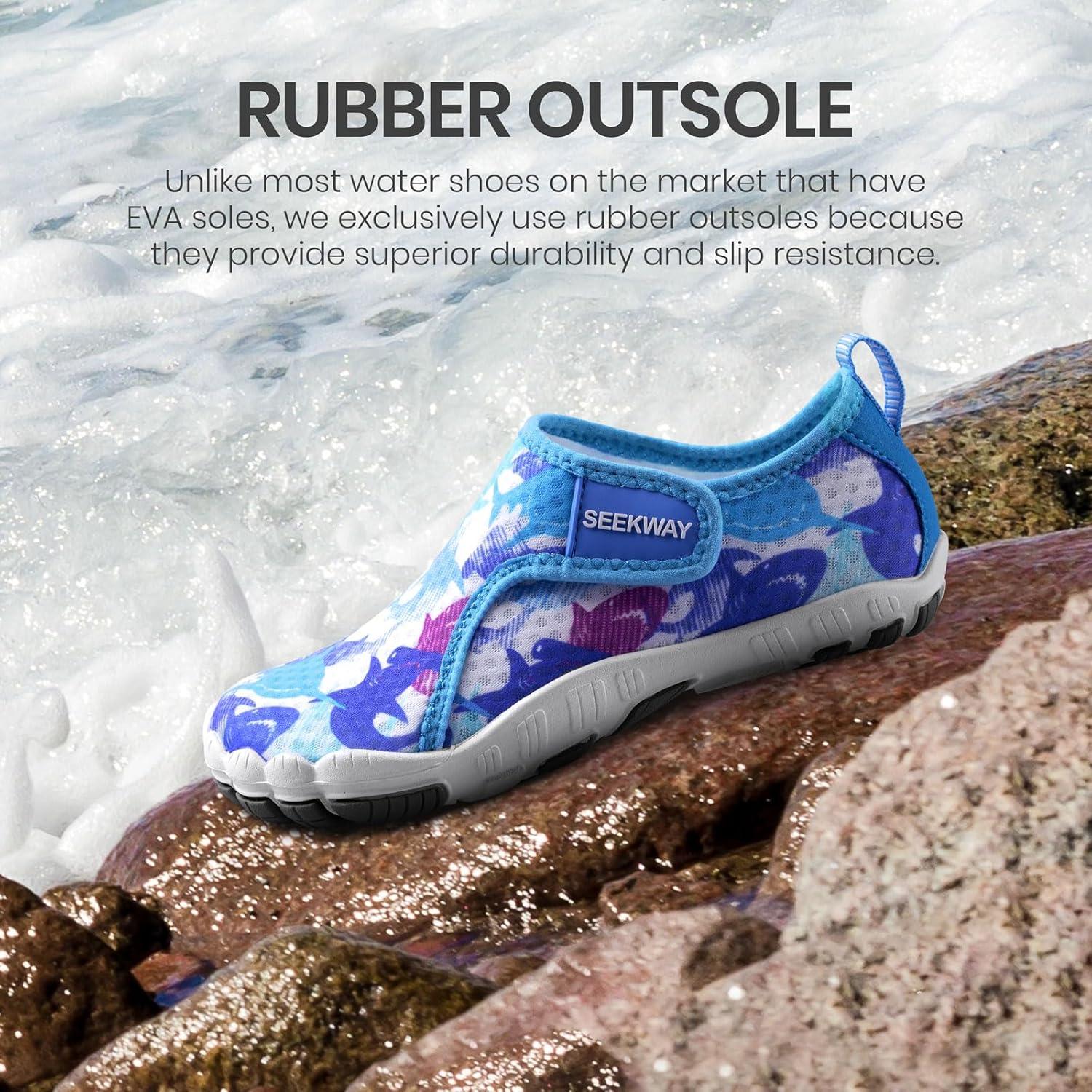 imageSEEKWAY Barefoot Water Shoes for Kids  Wide Toe Box and QuickDry Sand Shoes Toddler for Hiking Swim Beach Pool Kayak Sport Accessories Camping Essentials NonSlip for Boys Girls Sizes2e109 Blue Shark