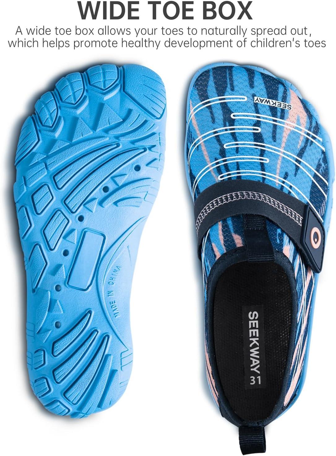 imageSEEKWAY Barefoot Water Shoes for Kids  Wide Toe Box and QuickDry Sand Shoes Toddler for Hiking Swim Beach Pool Kayak Sport Accessories Camping Essentials MustHaves for Boys Girls Sizes1anavy Blue