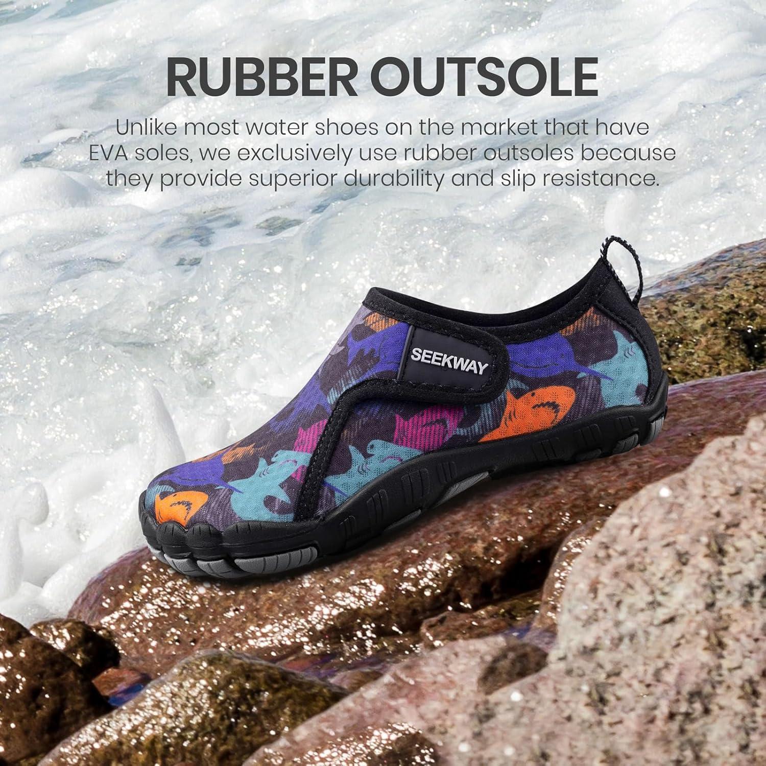 imageSEEKWAY Barefoot Water Shoes for Kids  Wide Toe Box and QuickDry Sand Shoes Toddler for Hiking Swim Beach Pool Kayak Sport Accessories Camping Essentials NonSlip for Boys Girls Sizes2c107 Black Shark