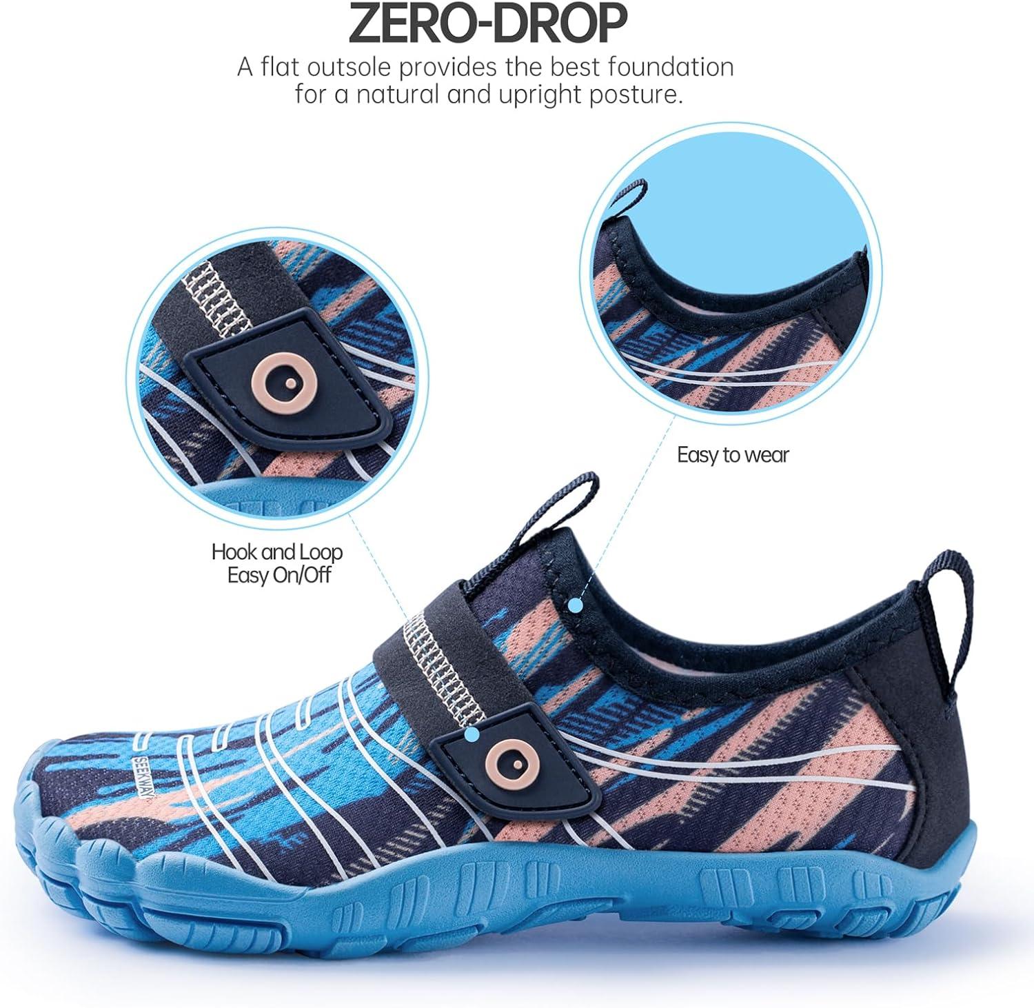 imageSEEKWAY Barefoot Water Shoes for Kids  Wide Toe Box and QuickDry Sand Shoes Toddler for Hiking Swim Beach Pool Kayak Sport Accessories Camping Essentials MustHaves for Boys Girls Sizes1anavy Blue
