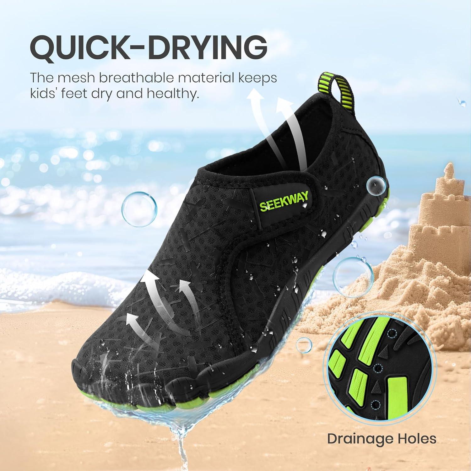 imageSEEKWAY Barefoot Water Shoes for Kids  Wide Toe Box and QuickDry Sand Shoes Toddler for Hiking Swim Beach Pool Kayak Sport Accessories Camping Essentials NonSlip for Boys Girls Sizes1b102 Black