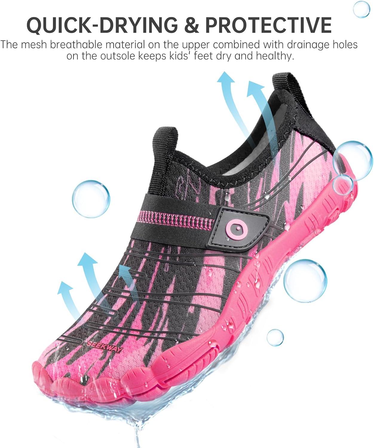 imageSEEKWAY Barefoot Water Shoes for Kids  Wide Toe Box and QuickDry Sand Shoes Toddler for Hiking Swim Beach Pool Kayak Sport Accessories Camping Essentials MustHaves for Boys Girls Sizes1bblack Pink
