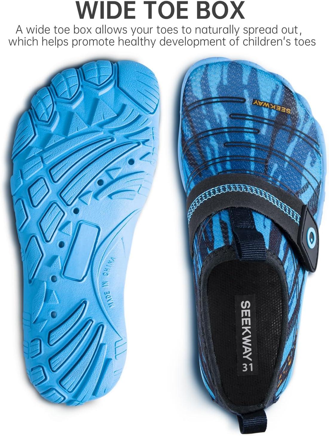 imageSEEKWAY Barefoot Water Shoes for Kids  Wide Toe Box and QuickDry Sand Shoes Toddler for Hiking Swim Beach Pool Kayak Sport Accessories Camping Essentials MustHaves for Boys Girls Sizes2ddark Blue