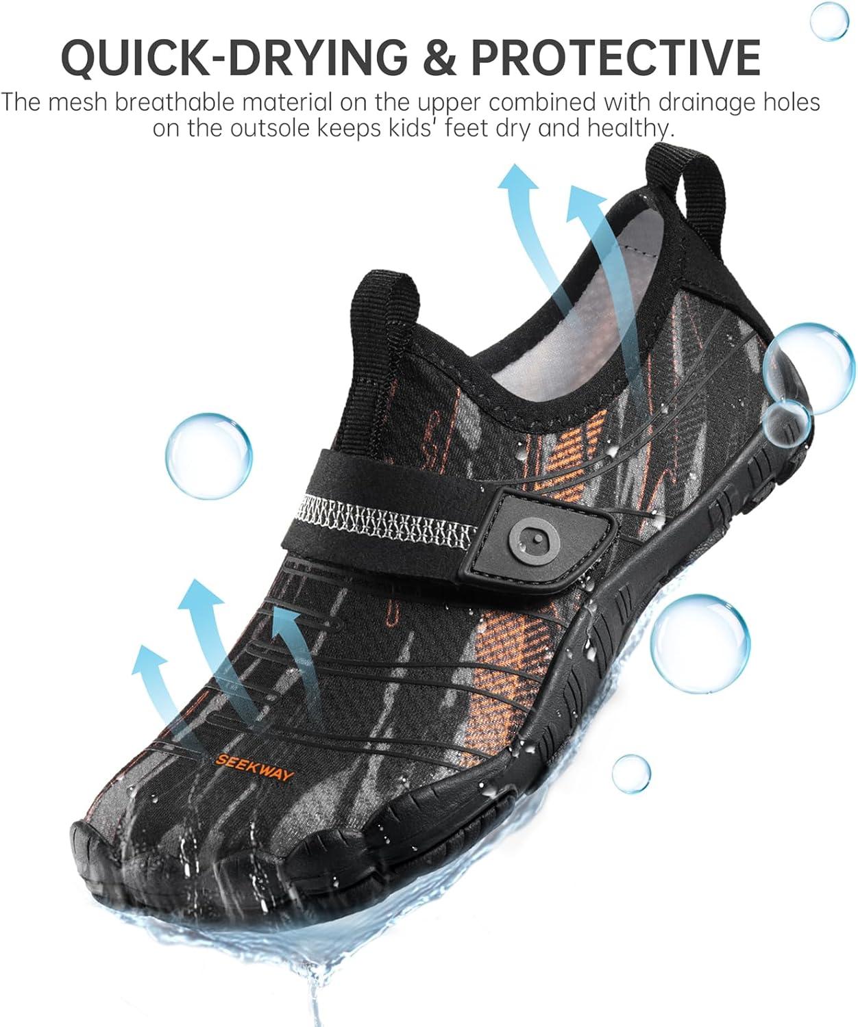 imageSEEKWAY Barefoot Water Shoes for Kids  Wide Toe Box and QuickDry Sand Shoes Toddler for Hiking Swim Beach Pool Kayak Sport Accessories Camping Essentials MustHaves for Boys Girls Sizes1cblack Orange
