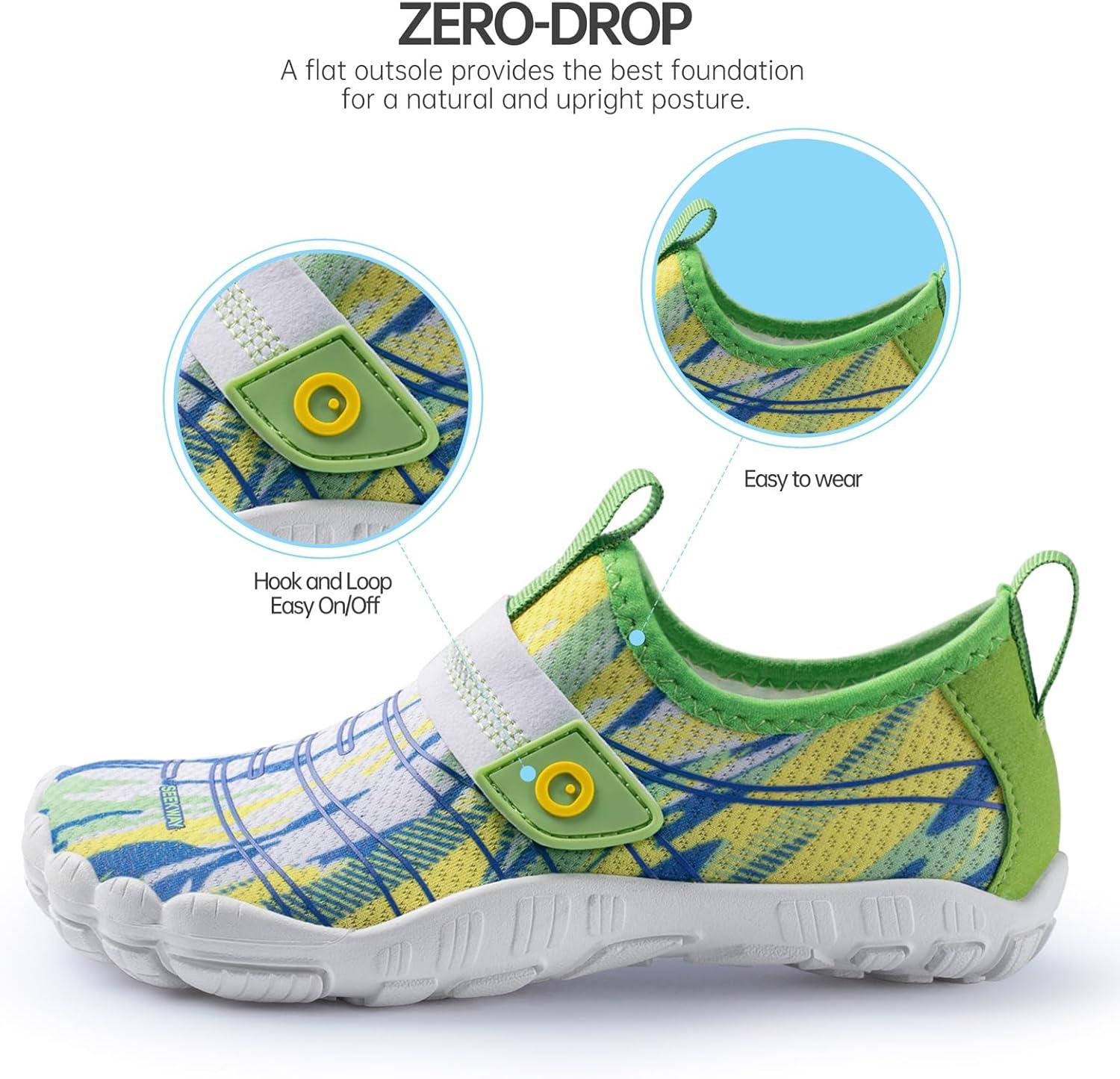 imageSEEKWAY Barefoot Water Shoes for Kids  Wide Toe Box and QuickDry Sand Shoes Toddler for Hiking Swim Beach Pool Kayak Sport Accessories Camping Essentials MustHaves for Boys Girls Sizes2cwhite Green