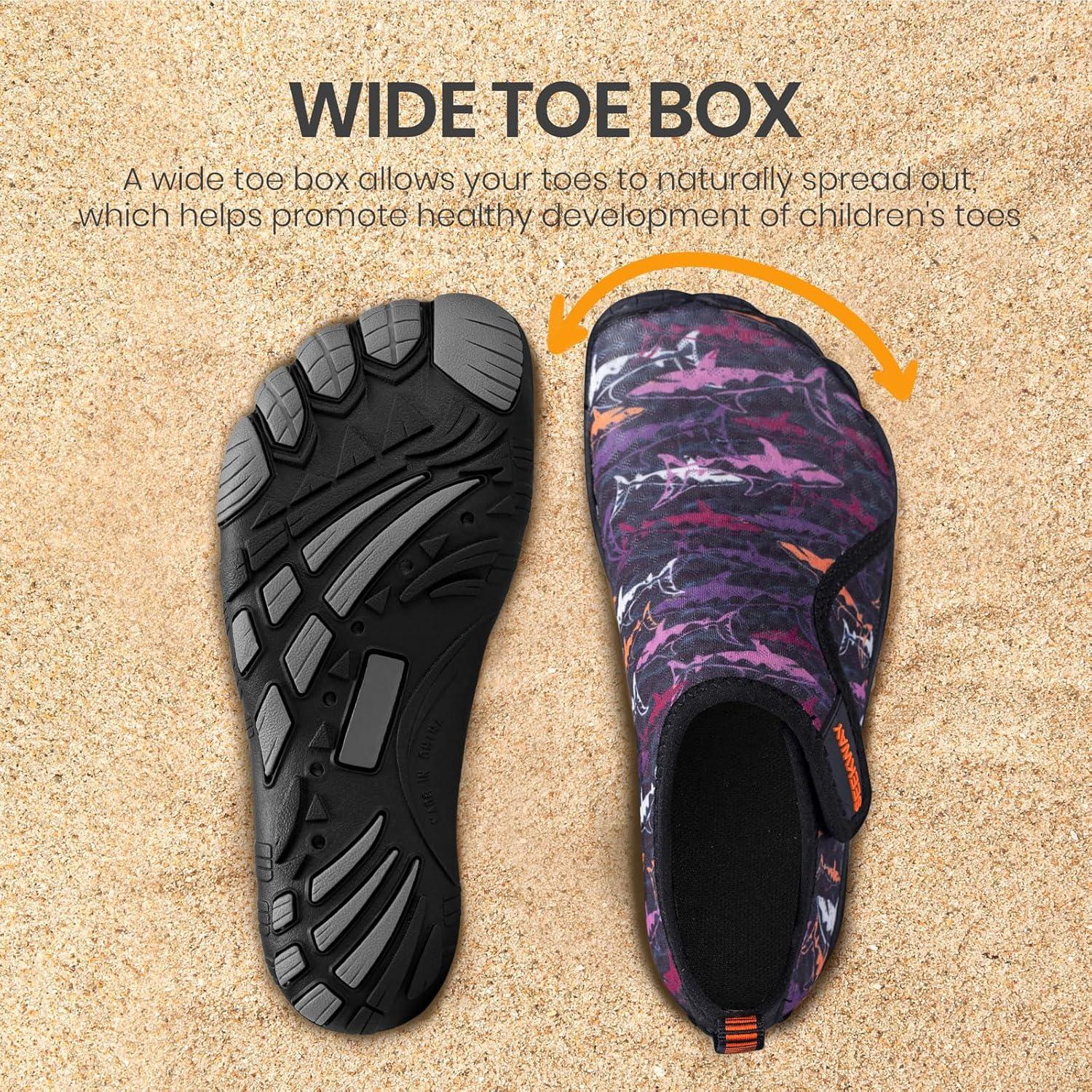 imageSEEKWAY Barefoot Water Shoes for Kids  Wide Toe Box and QuickDry Sand Shoes Toddler for Hiking Swim Beach Pool Kayak Sport Accessories Camping Essentials NonSlip for Boys Girls Sizes2f110 Purple Shark