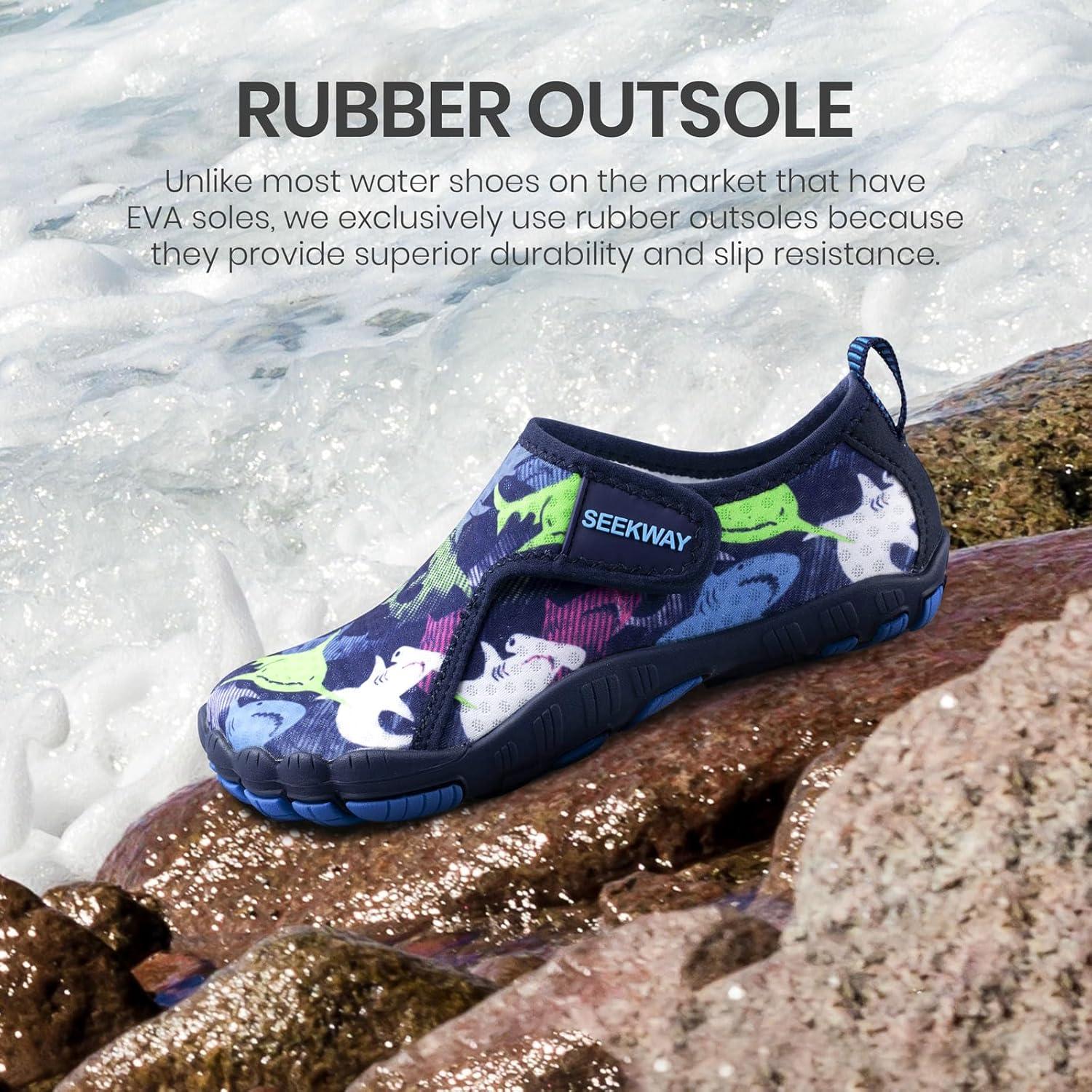 imageSEEKWAY Barefoot Water Shoes for Kids  Wide Toe Box and QuickDry Sand Shoes Toddler for Hiking Swim Beach Pool Kayak Sport Accessories Camping Essentials NonSlip for Boys Girls Sizes2d108 Blue Shark