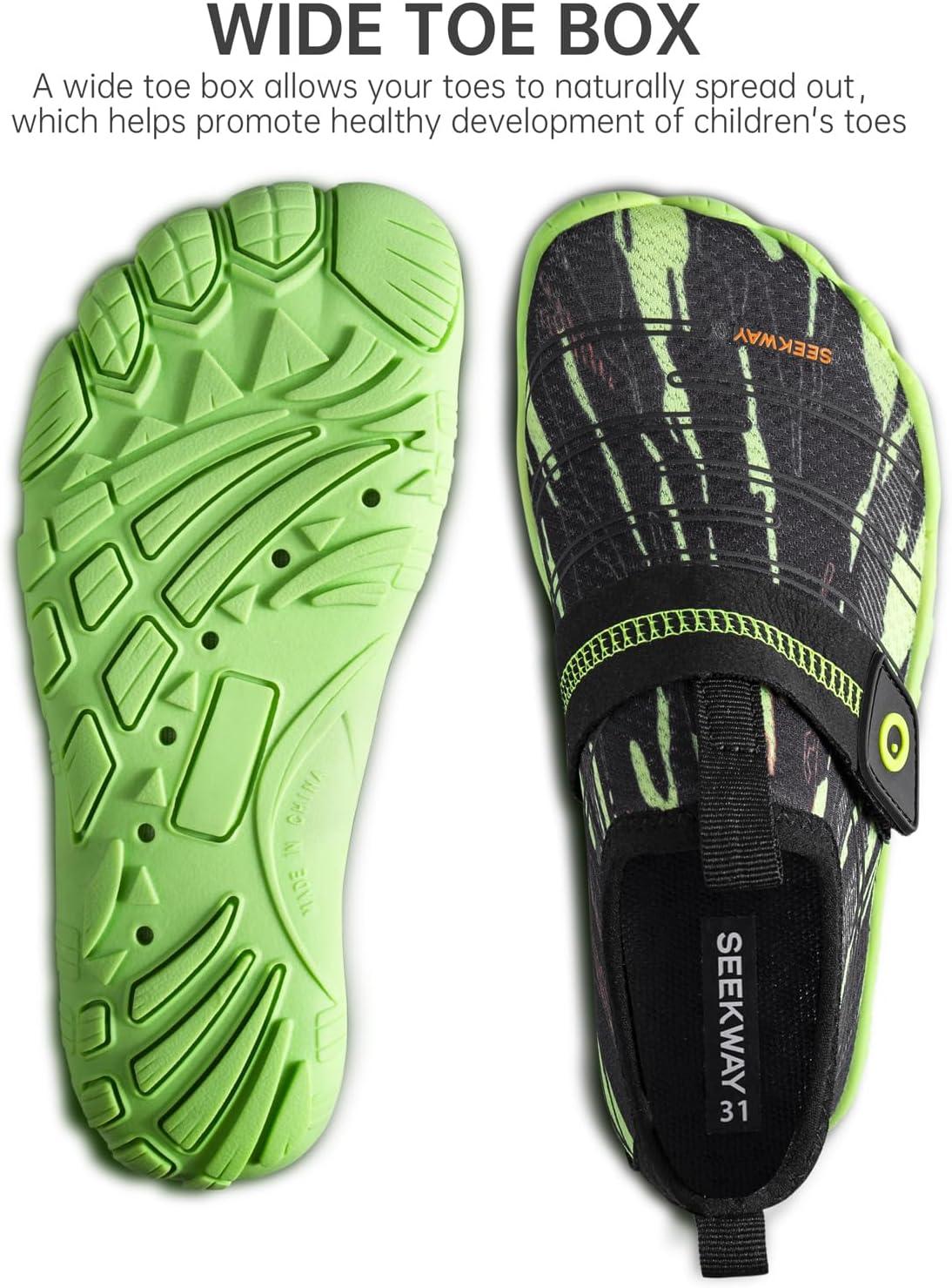 imageSEEKWAY Barefoot Water Shoes for Kids  Wide Toe Box and QuickDry Sand Shoes Toddler for Hiking Swim Beach Pool Kayak Sport Accessories Camping Essentials MustHaves for Boys Girls Sizes1dblack Green