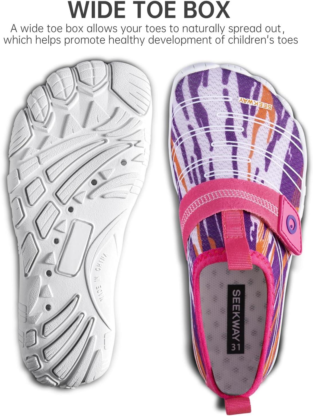 imageSEEKWAY Barefoot Water Shoes for Kids  Wide Toe Box and QuickDry Sand Shoes Toddler for Hiking Swim Beach Pool Kayak Sport Accessories Camping Essentials MustHaves for Boys Girls Sizes2bwhite Pink