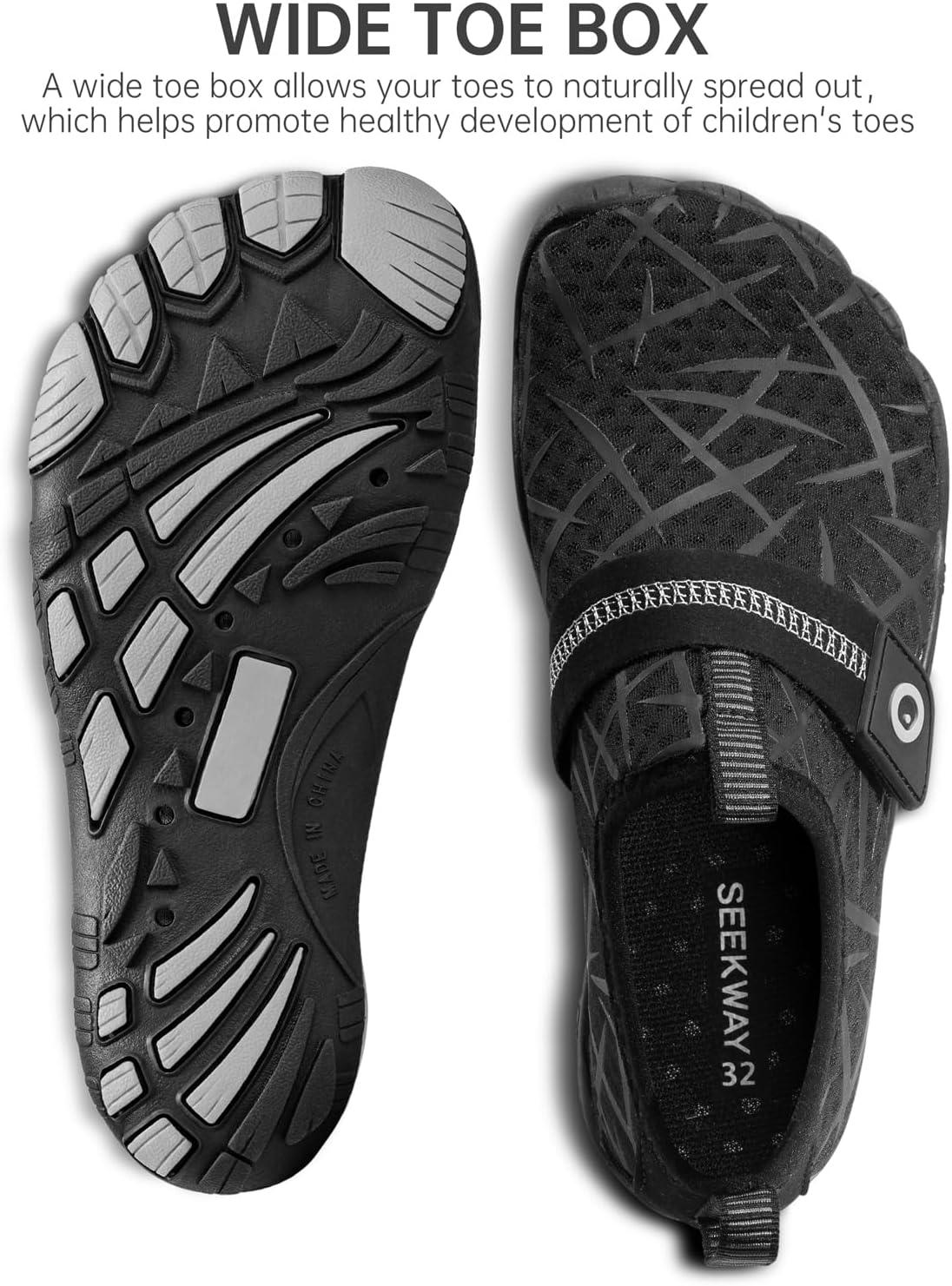 imageSEEKWAY Barefoot Water Shoes for Kids  Wide Toe Box and QuickDry Sand Shoes Toddler for Hiking Swim Beach Pool Kayak Sport Accessories Camping Essentials MustHaves for Boys Girls Sizes3bblack