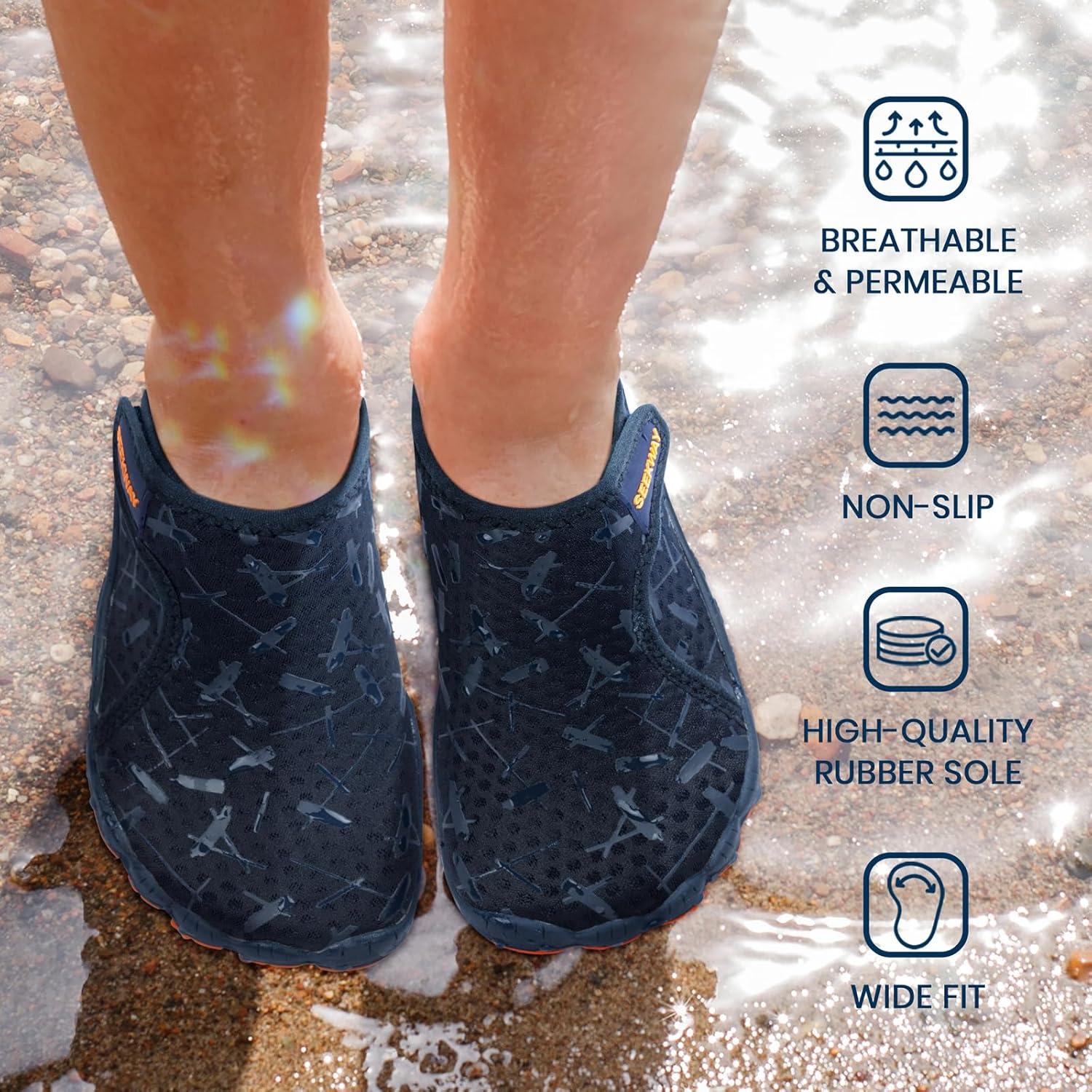 imageSEEKWAY Barefoot Water Shoes for Kids  Wide Toe Box and QuickDry Sand Shoes Toddler for Hiking Swim Beach Pool Kayak Sport Accessories Camping Essentials NonSlip for Boys Girls Sizes1a101 Navy Blue