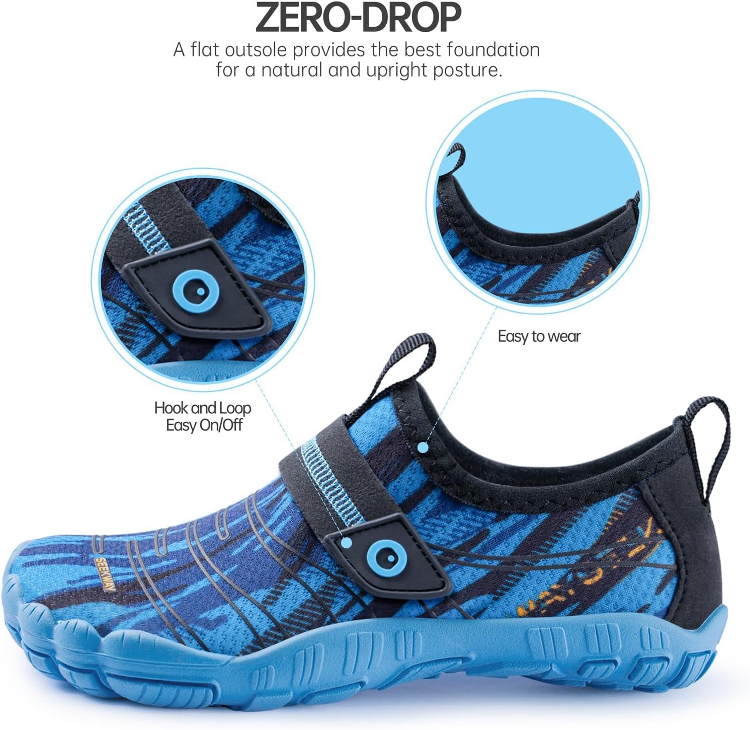imageSEEKWAY Barefoot Water Shoes for Kids  Wide Toe Box and QuickDry Sand Shoes Toddler for Hiking Swim Beach Pool Kayak Sport Accessories Camping Essentials MustHaves for Boys Girls Sizes2ddark Blue