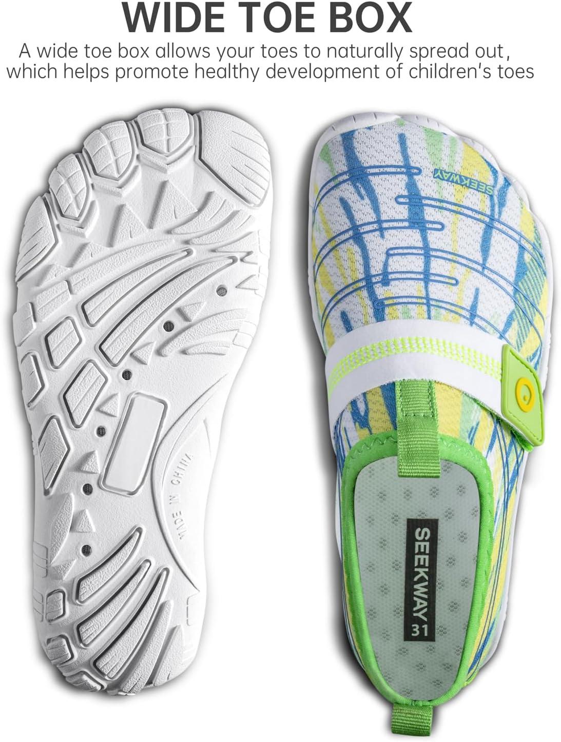 imageSEEKWAY Barefoot Water Shoes for Kids  Wide Toe Box and QuickDry Sand Shoes Toddler for Hiking Swim Beach Pool Kayak Sport Accessories Camping Essentials MustHaves for Boys Girls Sizes2cwhite Green