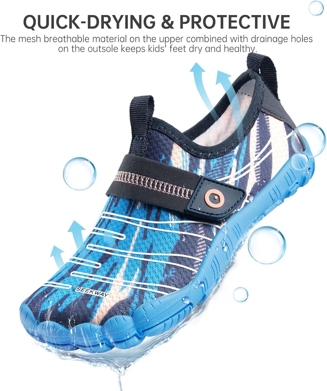 imageSEEKWAY Barefoot Water Shoes for Kids  Wide Toe Box and QuickDry Sand Shoes Toddler for Hiking Swim Beach Pool Kayak Sport Accessories Camping Essentials MustHaves for Boys Girls Sizes1anavy Blue