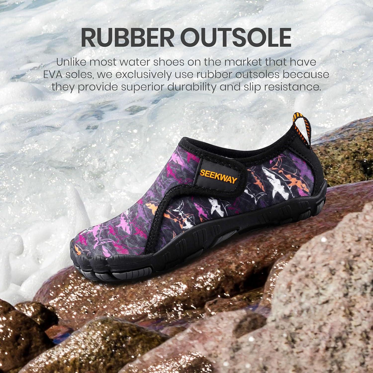 imageSEEKWAY Barefoot Water Shoes for Kids  Wide Toe Box and QuickDry Sand Shoes Toddler for Hiking Swim Beach Pool Kayak Sport Accessories Camping Essentials NonSlip for Boys Girls Sizes2f110 Purple Shark