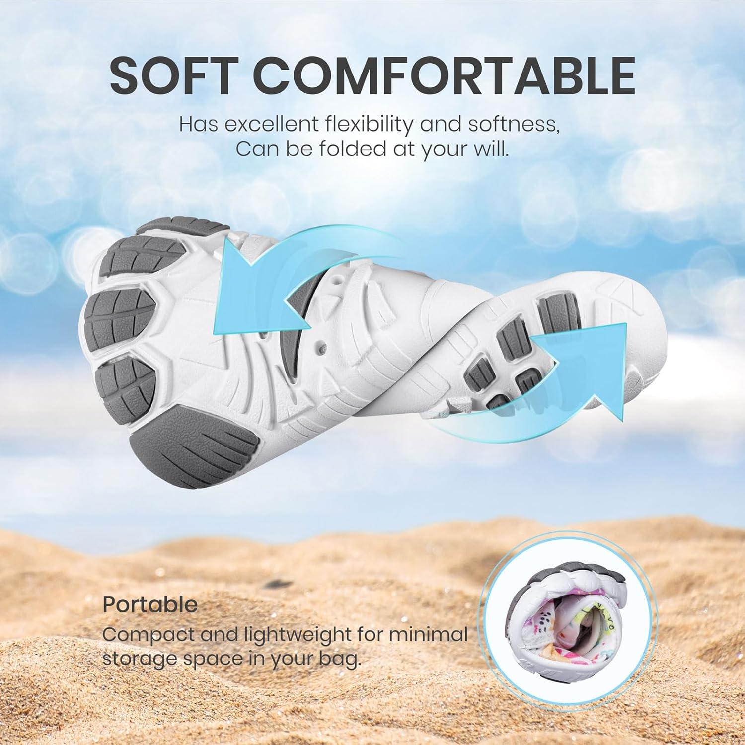 imageSEEKWAY Barefoot Water Shoes for Kids  Wide Toe Box and QuickDry Sand Shoes Toddler for Hiking Swim Beach Pool Kayak Sport Accessories Camping Essentials NonSlip for Boys Girls Sizes3c113 White Dinosaur