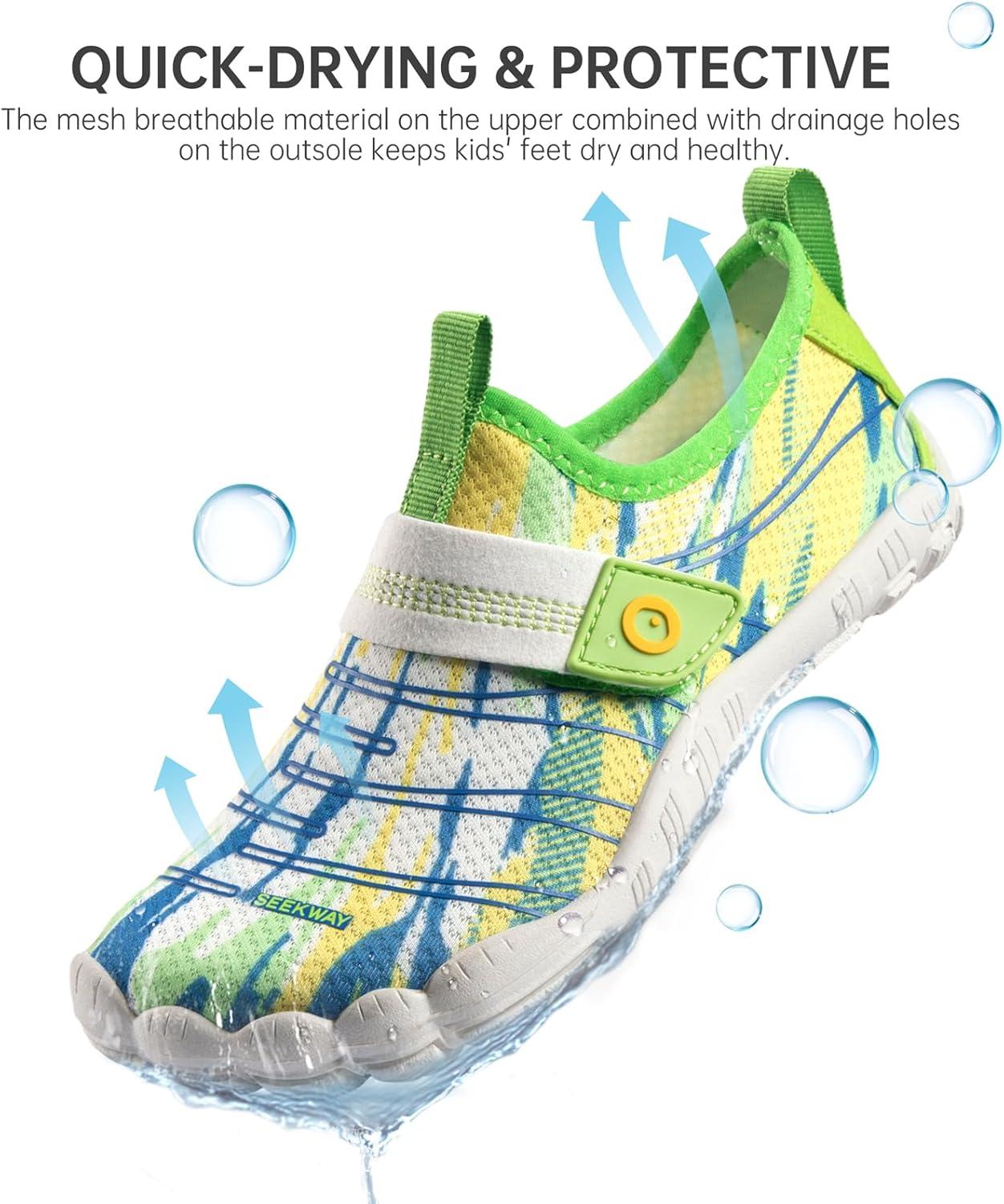 imageSEEKWAY Barefoot Water Shoes for Kids  Wide Toe Box and QuickDry Sand Shoes Toddler for Hiking Swim Beach Pool Kayak Sport Accessories Camping Essentials MustHaves for Boys Girls Sizes2cwhite Green