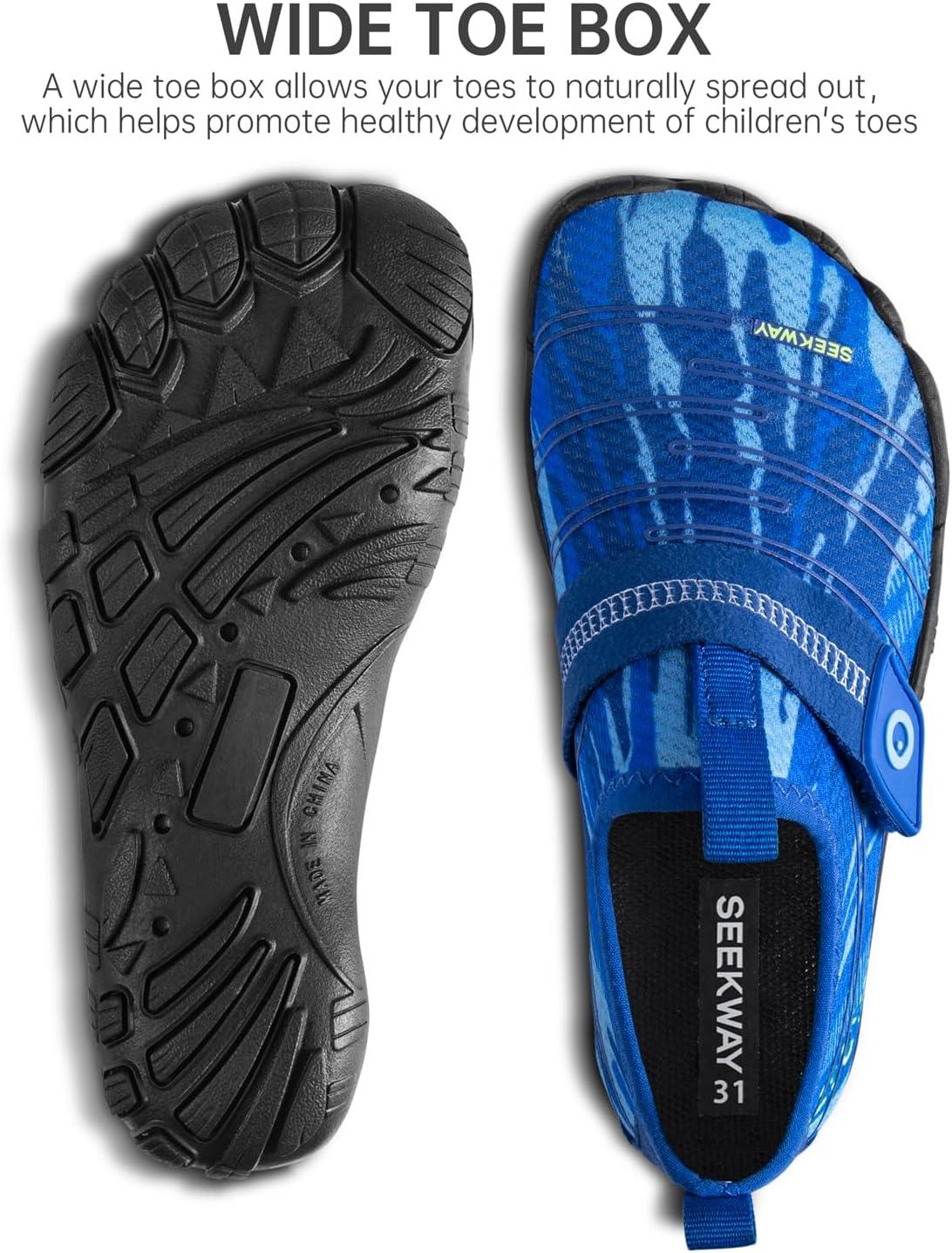 imageSEEKWAY Barefoot Water Shoes for Kids  Wide Toe Box and QuickDry Sand Shoes Toddler for Hiking Swim Beach Pool Kayak Sport Accessories Camping Essentials MustHaves for Boys Girls Sizes2anavy Blue