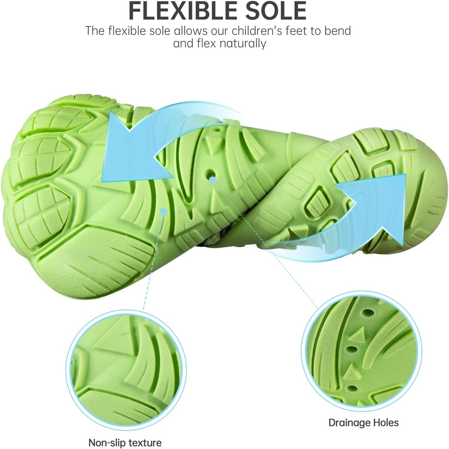 imageSEEKWAY Barefoot Water Shoes for Kids  Wide Toe Box and QuickDry Sand Shoes Toddler for Hiking Swim Beach Pool Kayak Sport Accessories Camping Essentials MustHaves for Boys Girls Sizes1dblack Green