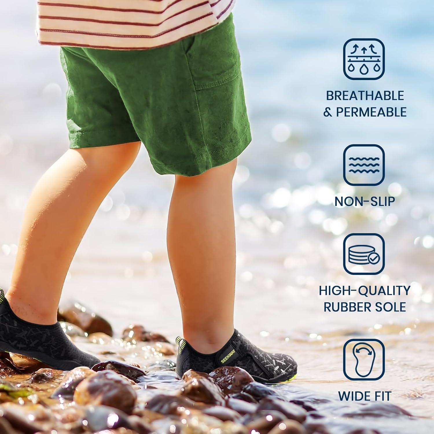 imageSEEKWAY Barefoot Water Shoes for Kids  Wide Toe Box and QuickDry Sand Shoes Toddler for Hiking Swim Beach Pool Kayak Sport Accessories Camping Essentials NonSlip for Boys Girls Sizes1b102 Black
