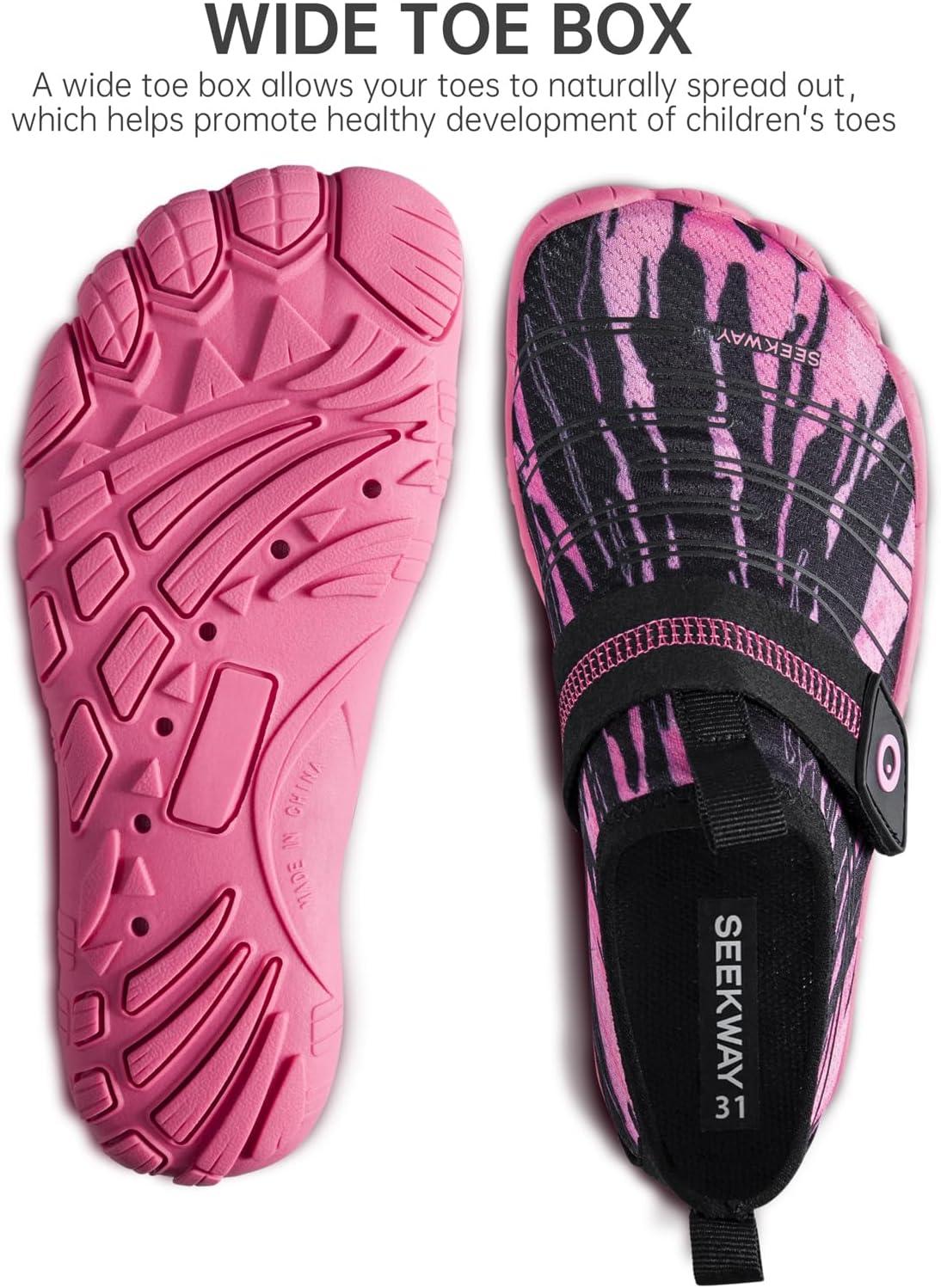 imageSEEKWAY Barefoot Water Shoes for Kids  Wide Toe Box and QuickDry Sand Shoes Toddler for Hiking Swim Beach Pool Kayak Sport Accessories Camping Essentials MustHaves for Boys Girls Sizes1bblack Pink