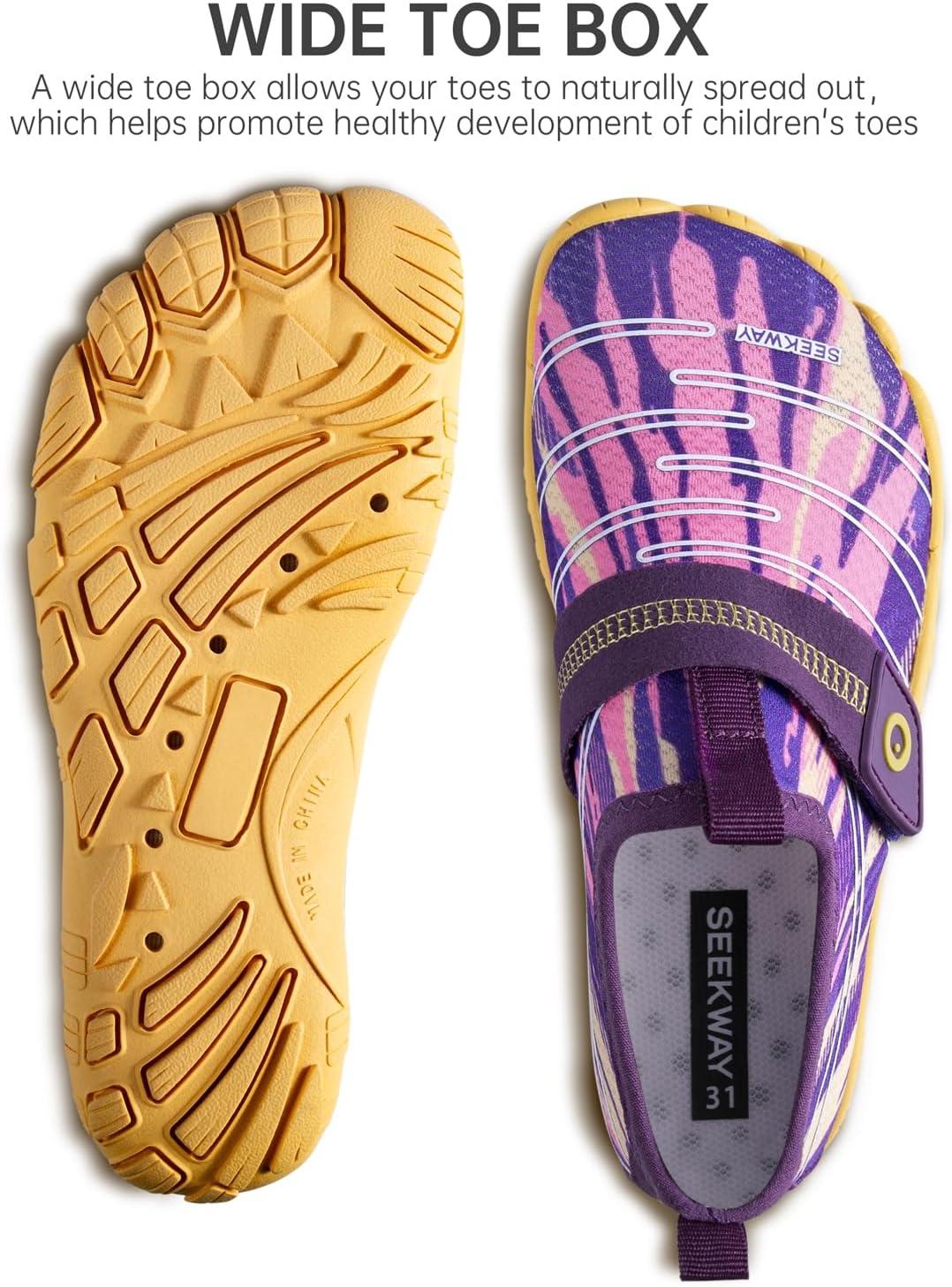 imageSEEKWAY Barefoot Water Shoes for Kids  Wide Toe Box and QuickDry Sand Shoes Toddler for Hiking Swim Beach Pool Kayak Sport Accessories Camping Essentials MustHaves for Boys Girls Sizes2eyellow Purple