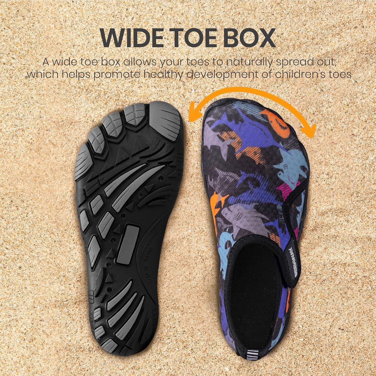 imageSEEKWAY Barefoot Water Shoes for Kids  Wide Toe Box and QuickDry Sand Shoes Toddler for Hiking Swim Beach Pool Kayak Sport Accessories Camping Essentials NonSlip for Boys Girls Sizes2c107 Black Shark