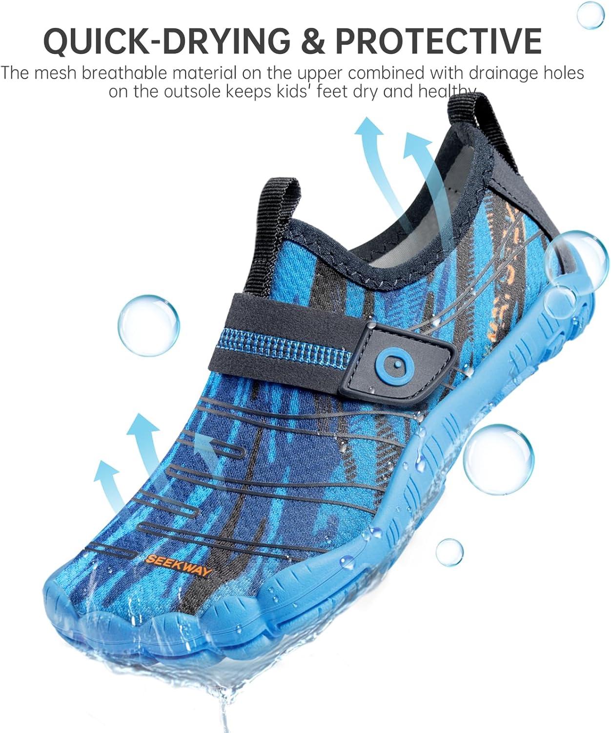 imageSEEKWAY Barefoot Water Shoes for Kids  Wide Toe Box and QuickDry Sand Shoes Toddler for Hiking Swim Beach Pool Kayak Sport Accessories Camping Essentials MustHaves for Boys Girls Sizes2ddark Blue
