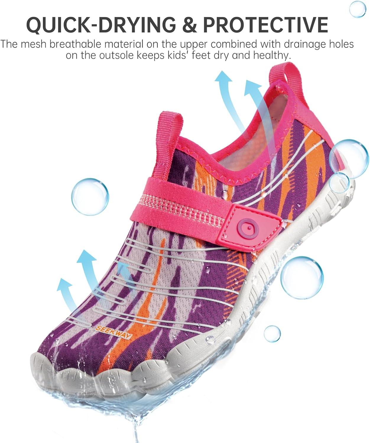 imageSEEKWAY Barefoot Water Shoes for Kids  Wide Toe Box and QuickDry Sand Shoes Toddler for Hiking Swim Beach Pool Kayak Sport Accessories Camping Essentials MustHaves for Boys Girls Sizes2bwhite Pink