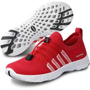 imageSEEKWAY Mens Womens Water Shoes Quick Dry Aqua Shoes Barefoot for Beach Surf Hiking Pool Water Sports1hred White
