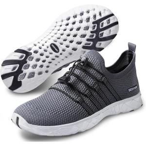 imageSEEKWAY Mens Womens Water Shoes Quick Dry Aqua Shoes Barefoot for Beach Surf Hiking Pool Water Sports2aknit Gray