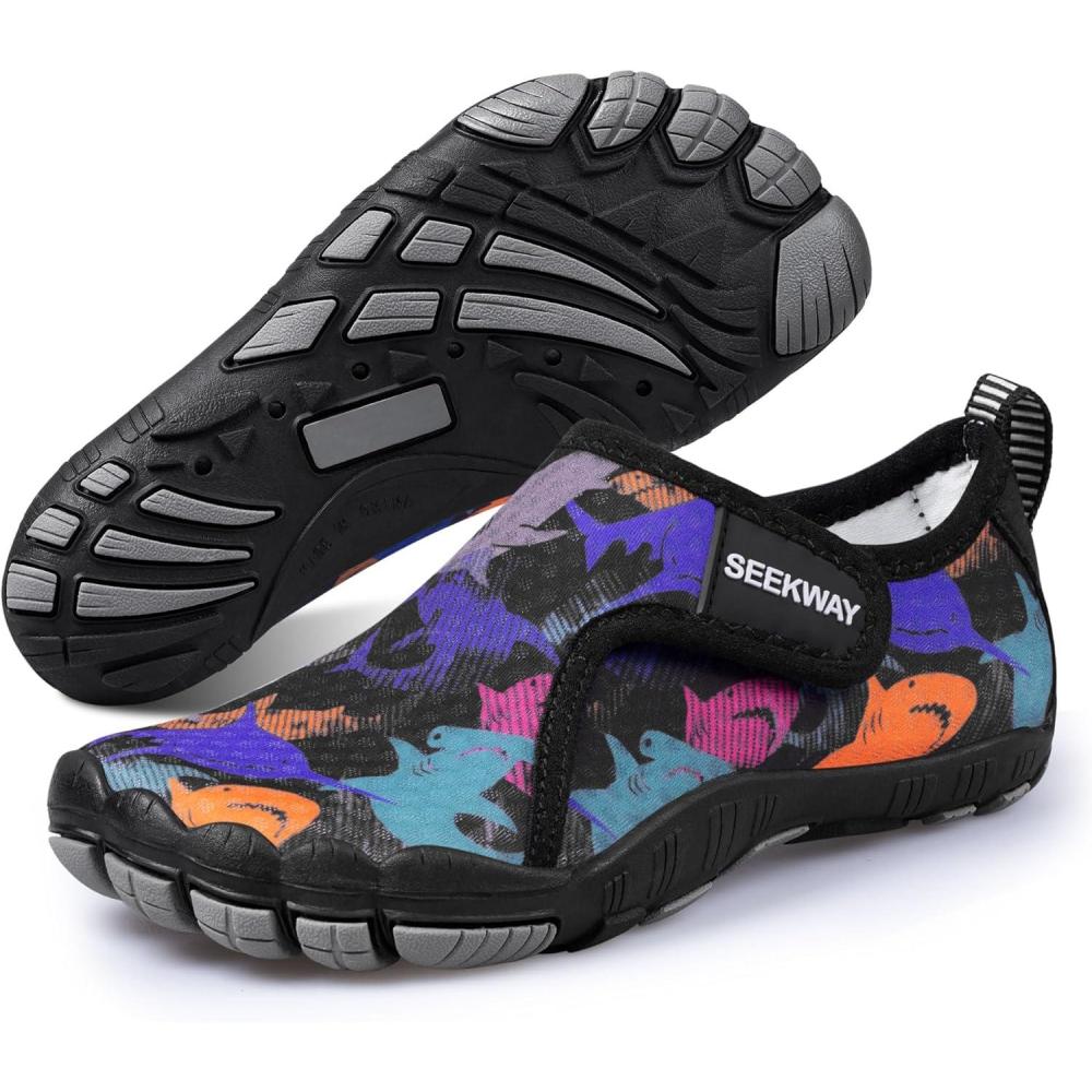 imageSEEKWAY Barefoot Water Shoes for Kids  Wide Toe Box and QuickDry Sand Shoes Toddler for Hiking Swim Beach Pool Kayak Sport Accessories Camping Essentials NonSlip for Boys Girls Sizes2c107 Black Shark