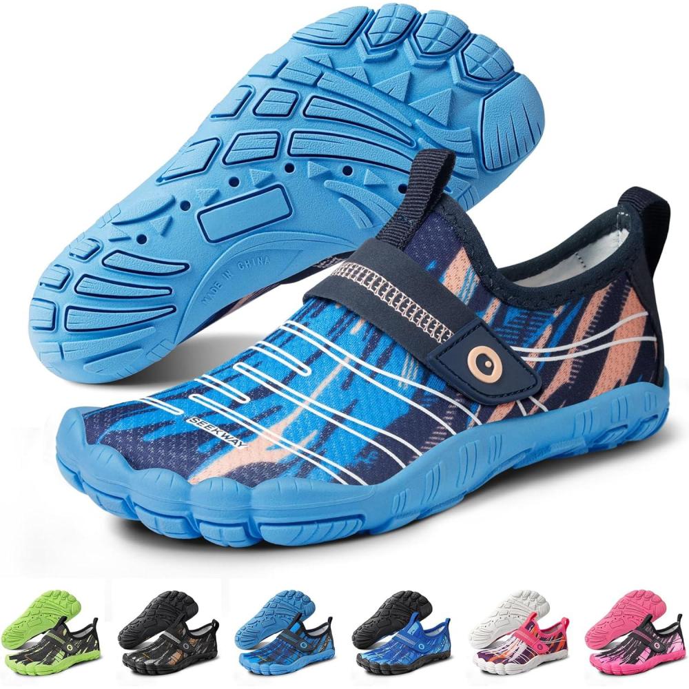 imageSEEKWAY Barefoot Water Shoes for Kids  Wide Toe Box and QuickDry Sand Shoes Toddler for Hiking Swim Beach Pool Kayak Sport Accessories Camping Essentials MustHaves for Boys Girls Sizes1anavy Blue