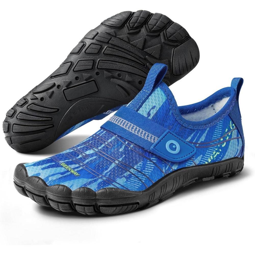 imageSEEKWAY Barefoot Water Shoes for Kids  Wide Toe Box and QuickDry Sand Shoes Toddler for Hiking Swim Beach Pool Kayak Sport Accessories Camping Essentials MustHaves for Boys Girls Sizes2anavy Blue